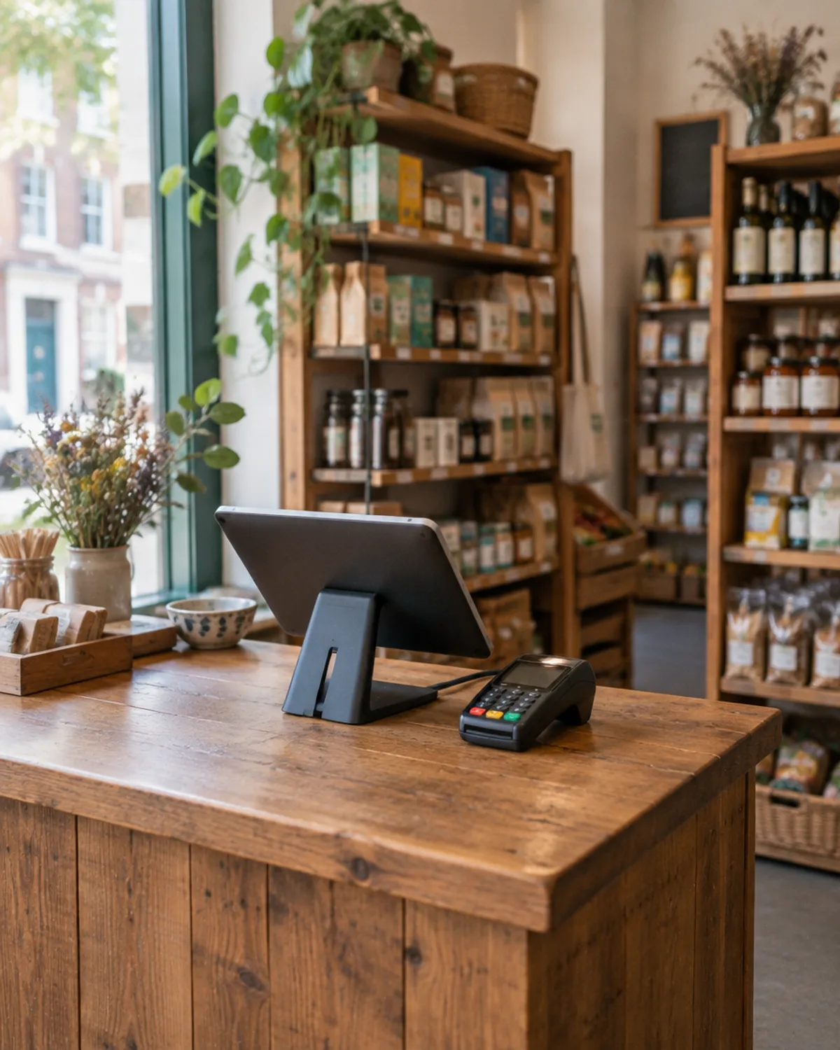 Toonbank met kassa in een winkel