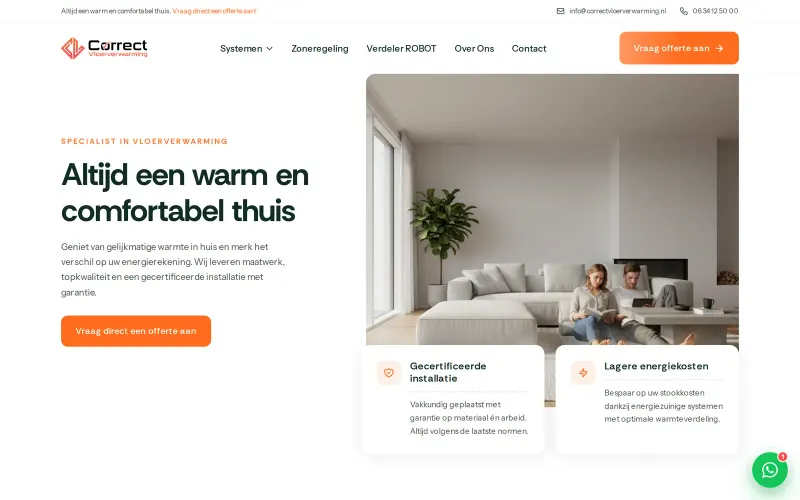 Website van Correct Vloerverwarming
